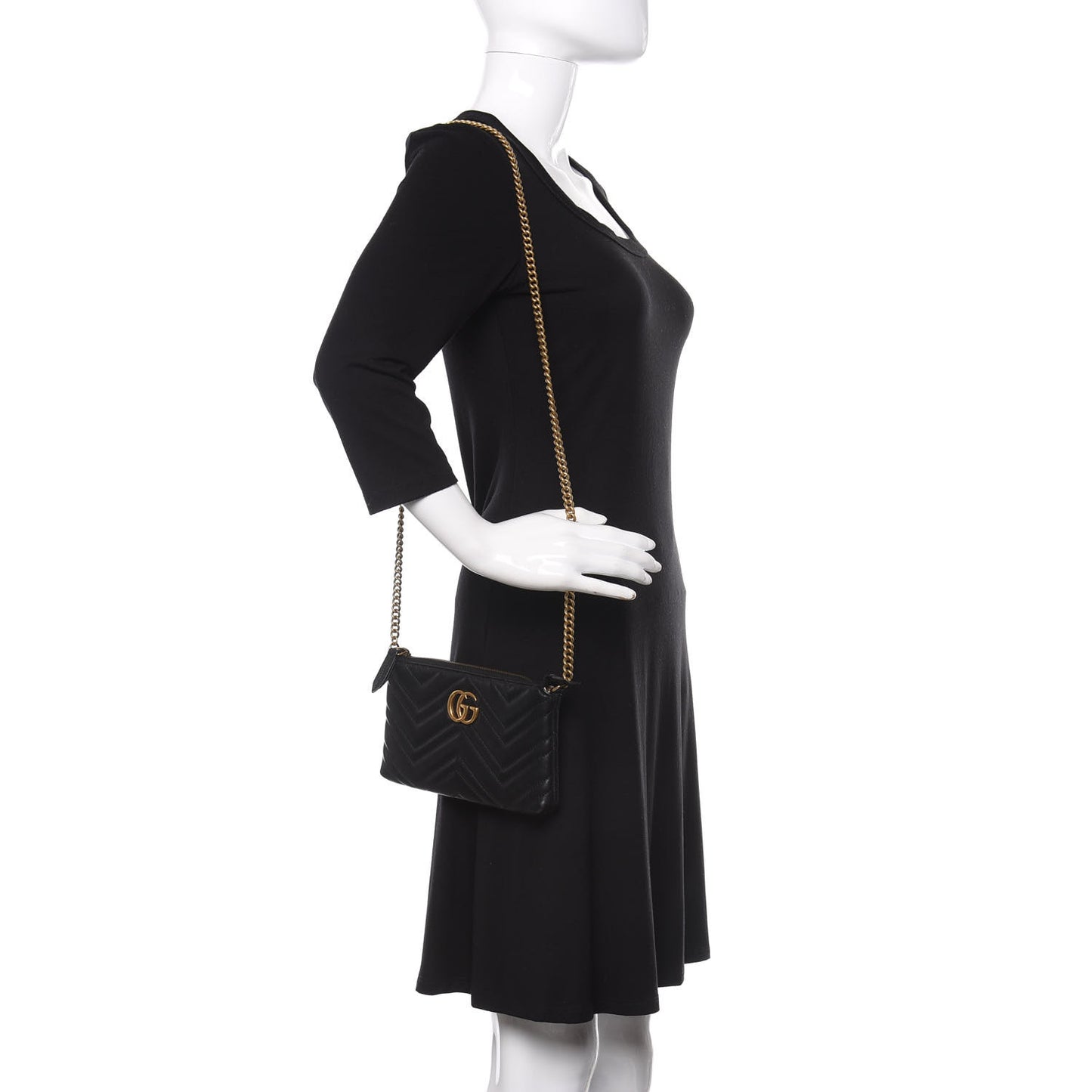 Calfskin Matelasse Mini GG Marmont Chain Bag Black