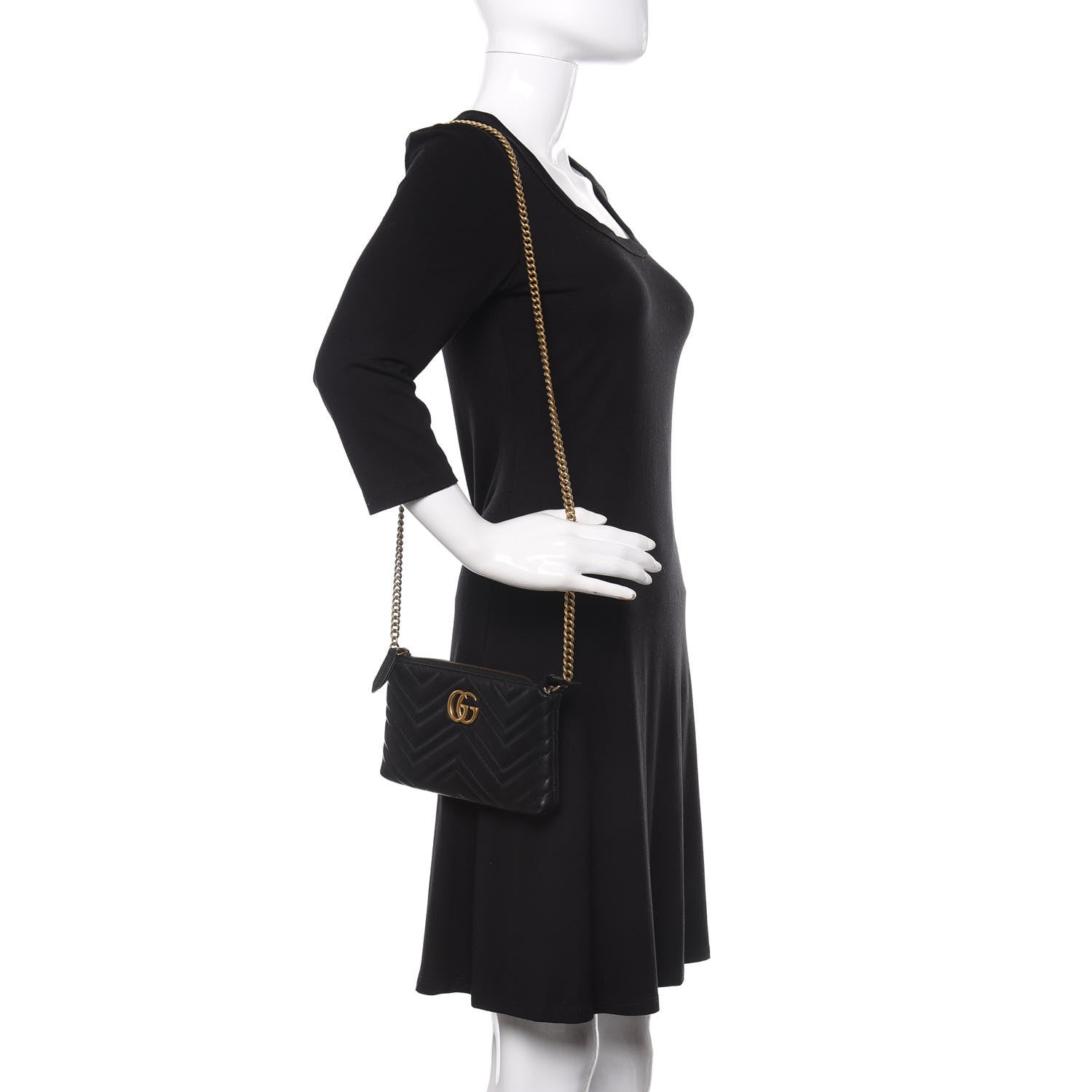Gucci Calfskin Matelasse Mini GG Marmont Chain Bag Black 2 of 8