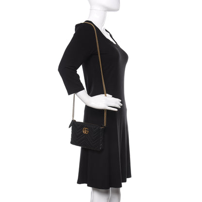Gucci Calfskin Matelasse Mini GG Marmont Chain Bag Black 2 of 8