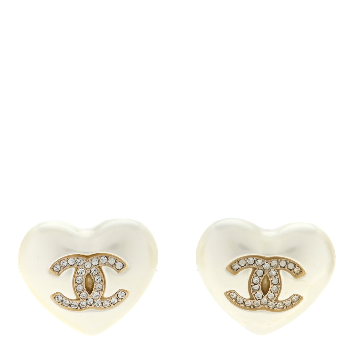 Pearl Crystal CC Heart Earrings Gold