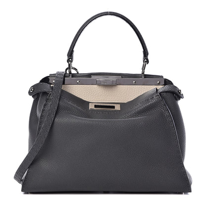 Fendi Cuoio Romano Selleria Bi-Color Medium Peekaboo Iconic Satchel Asfalto Latte 4 of 14