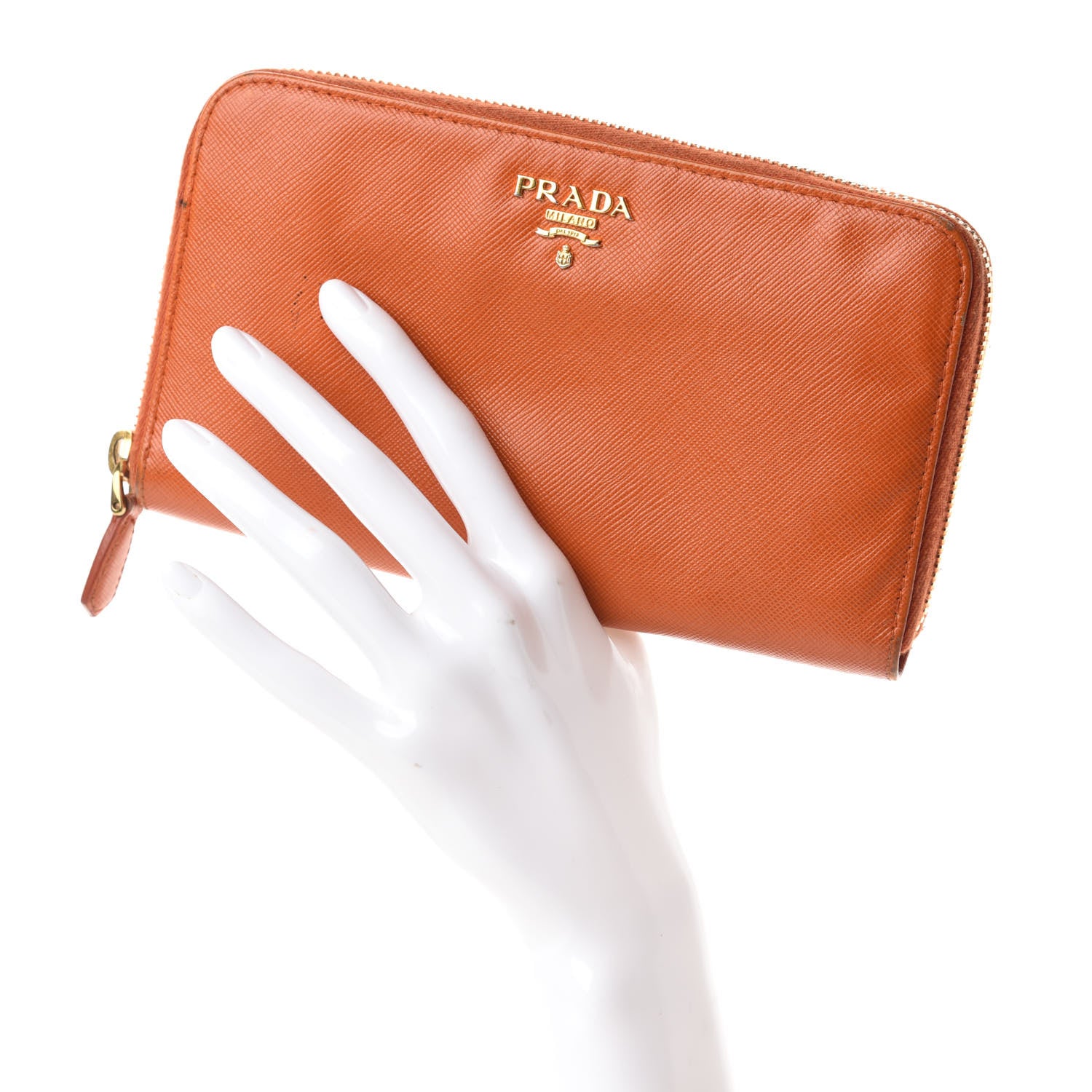 Prada Saffiano Metal Zip Around Wallet Papaya 2 of 11