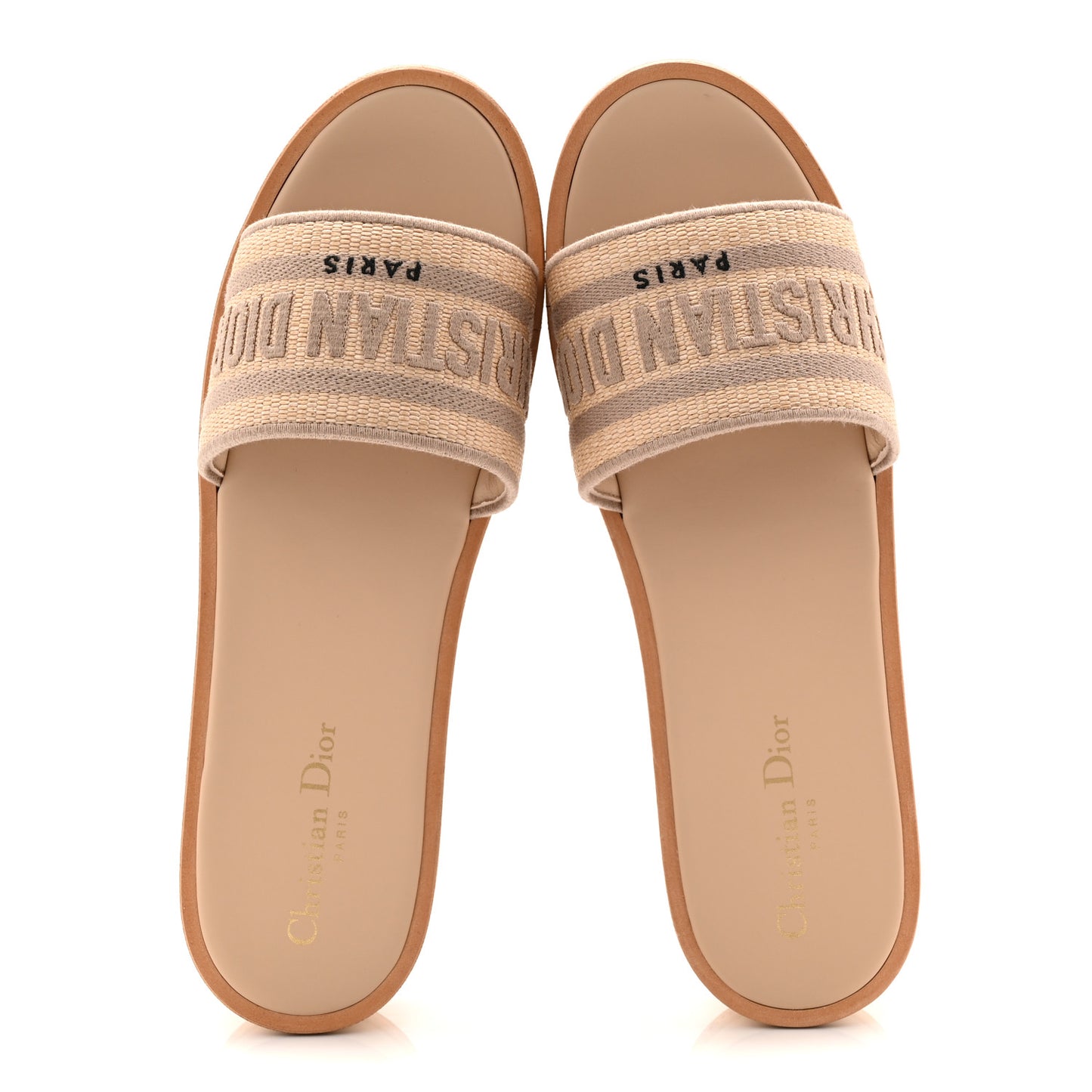 Raffia Dioriviera Embroidered Dway Platform Slide Sandals 40 Cookie