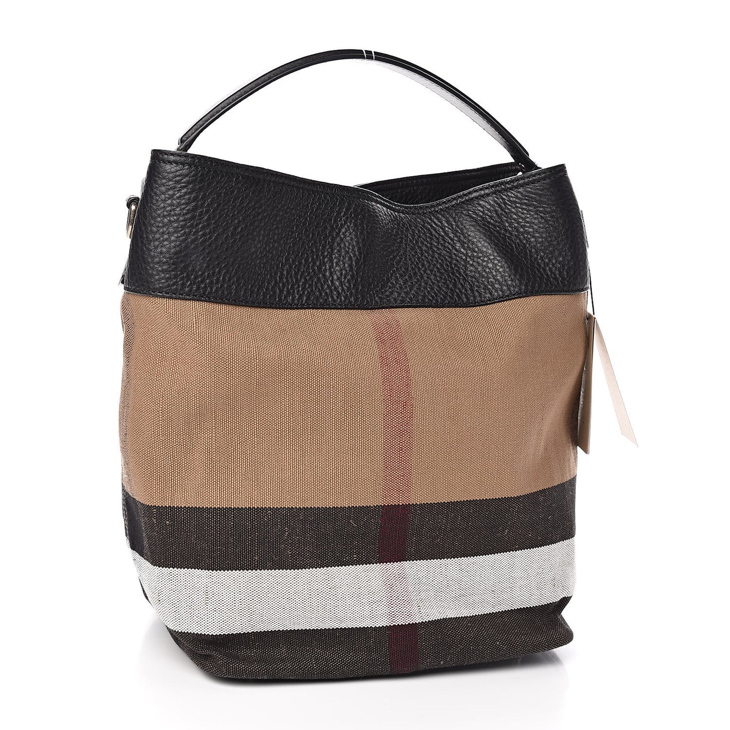 Grainy Calfskin Canvas Mega Check Medium Ashby Tassel Hobo Black