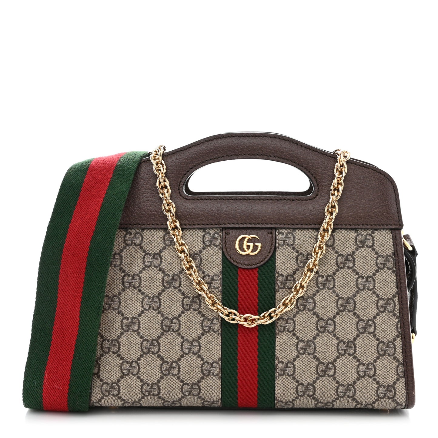 GG Supreme Monogram Textured Dollar Calfskin Web Small Ophidia Slip Handle Tote Beige Ebony New Acero