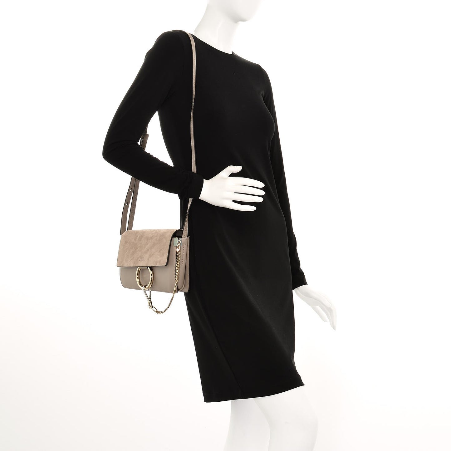 Suede Calfskin Small Faye Shoulder Bag Motty Grey