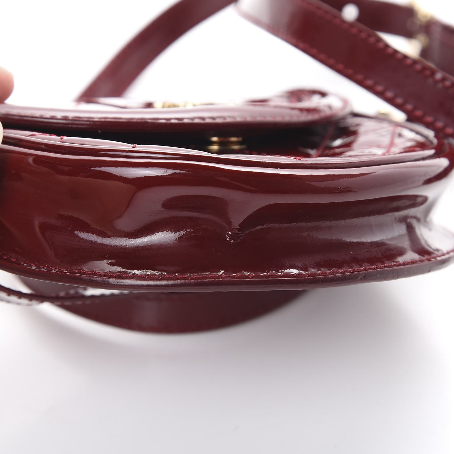 Patent Calfskin Quilted Mini Crossbody Bag Dark Red