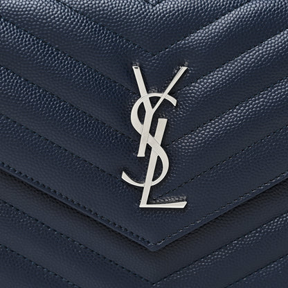 Saint Laurent Grain De Poudre Matelasse Chevron Monogram Envelope Chain Wallet Black 6 of 9