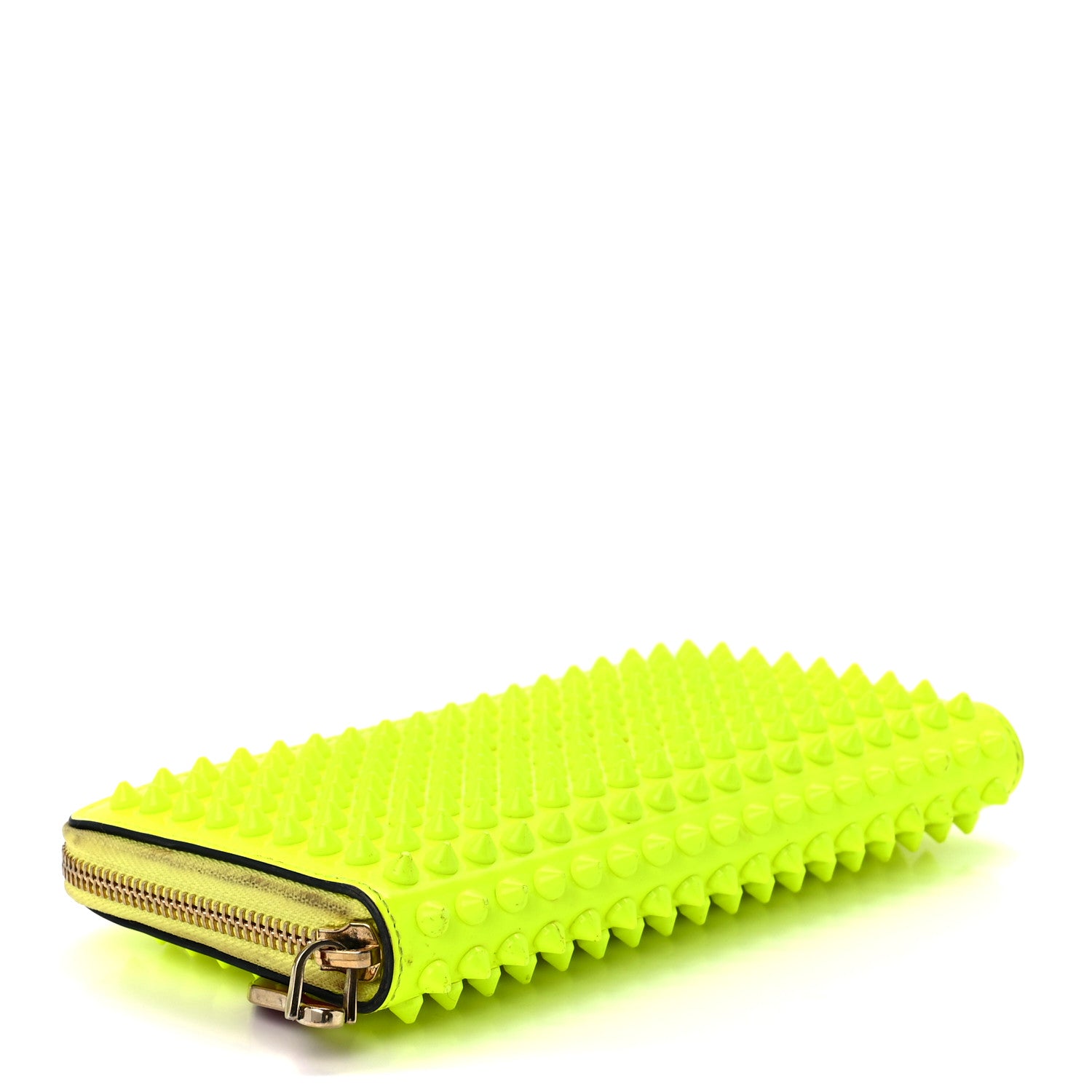 Christian Louboutin Patent Panettone Spiked Zip Around Wallet Neon Yellow 3 of 11
