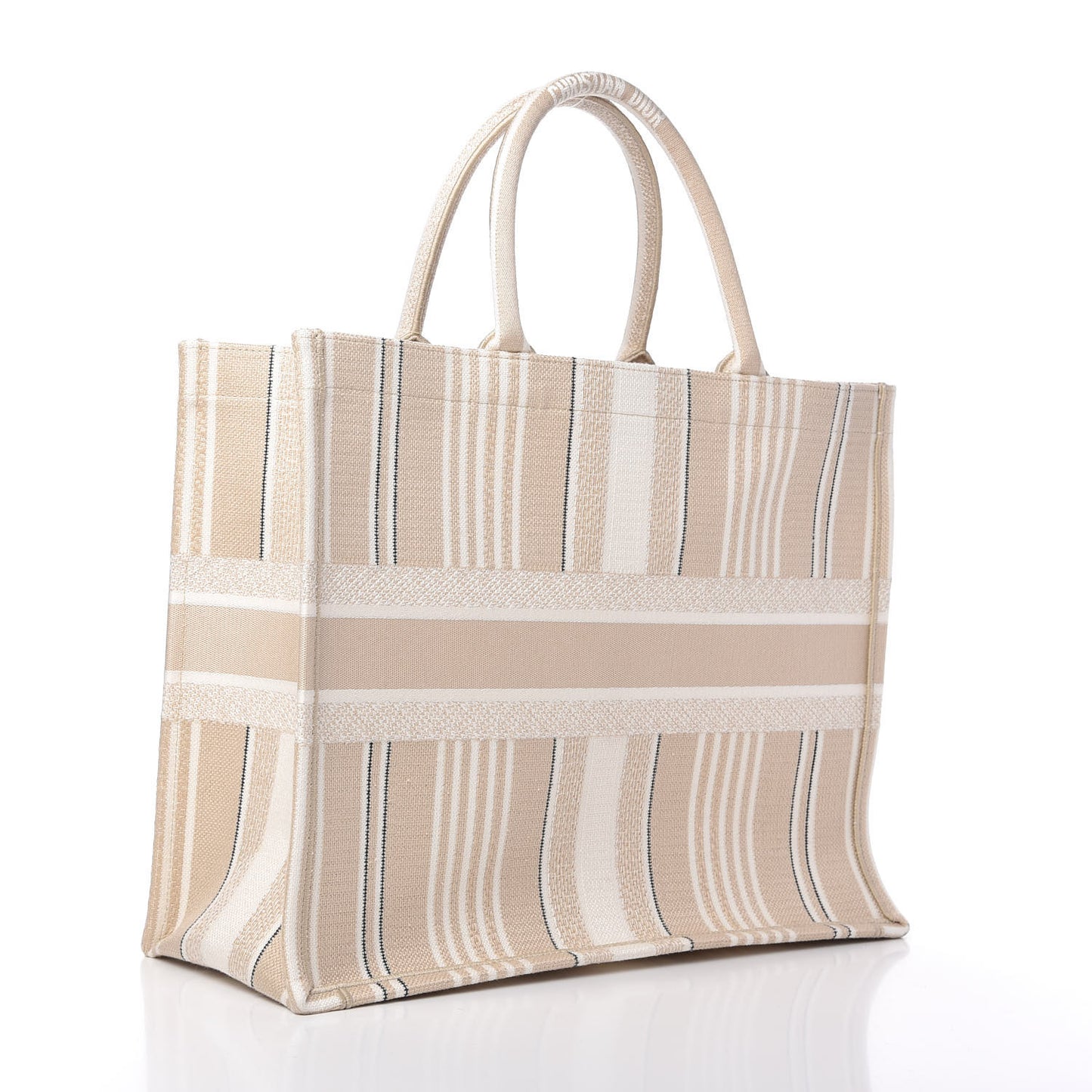Canvas Embroidered Large Stripes Book Tote Beige
