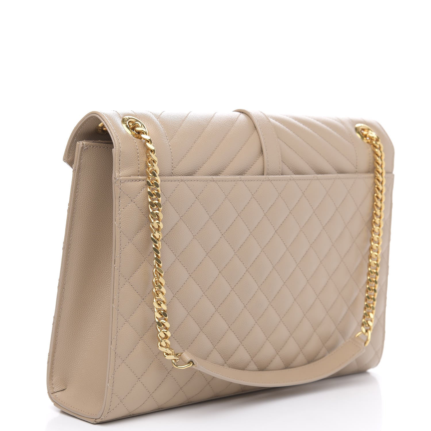 Saint Laurent Grain De Poudre Mixed Matelasse Large Triquilt Monogram Satchel Dark Beige 3 of 11