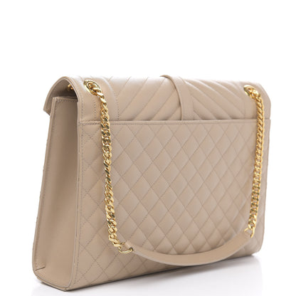 Saint Laurent Grain De Poudre Mixed Matelasse Large Triquilt Monogram Satchel Dark Beige 3 of 11