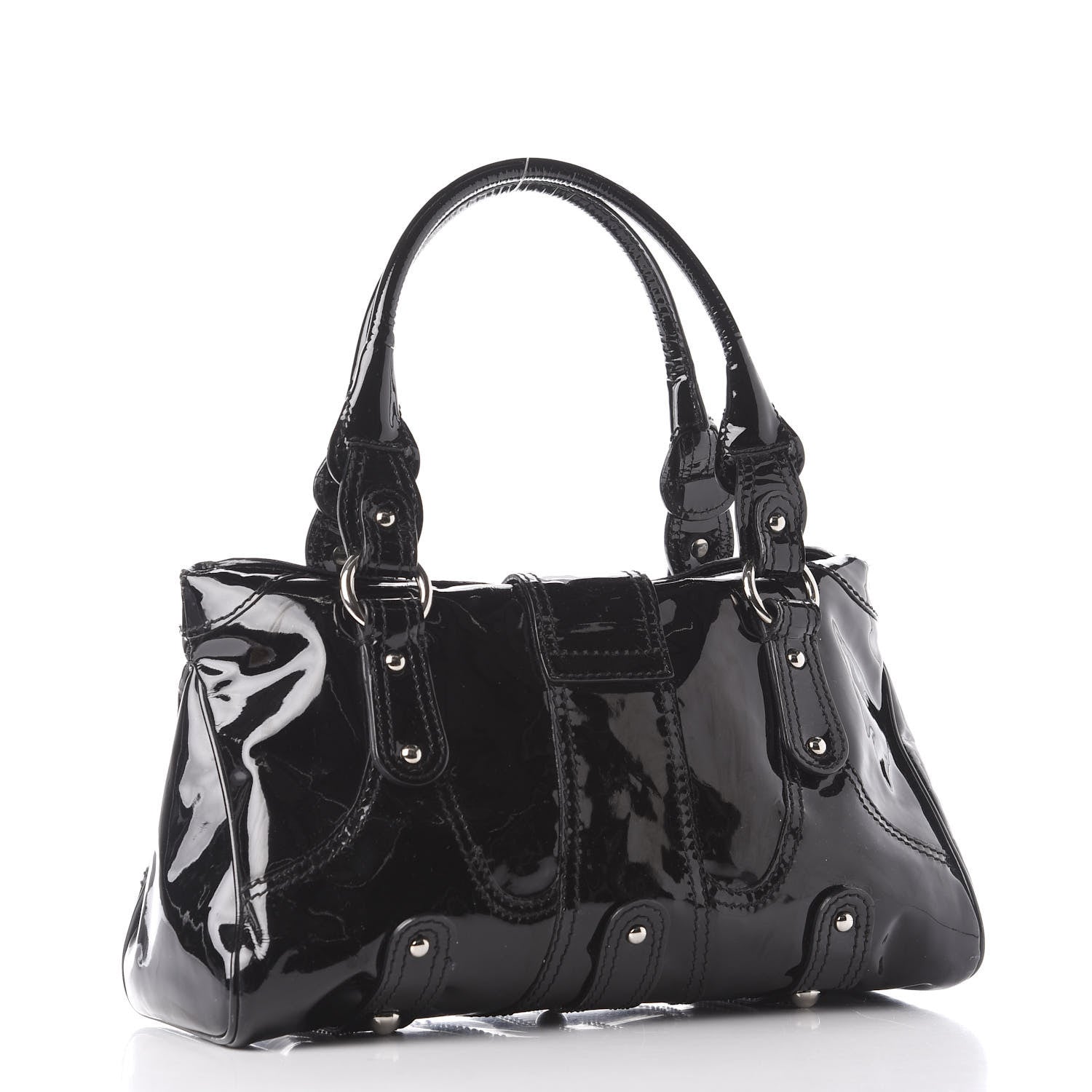 Valentino Garavani Patent Crystal Catch Satchel Black 2 of 9