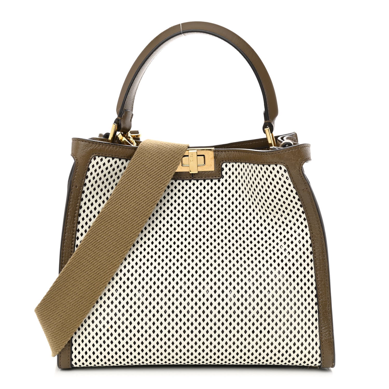 Fendi Vitello Liberty Glossy Lambskin Perforated Medium Peekaboo X-Lite White Ice Rust Maya 1 of 10