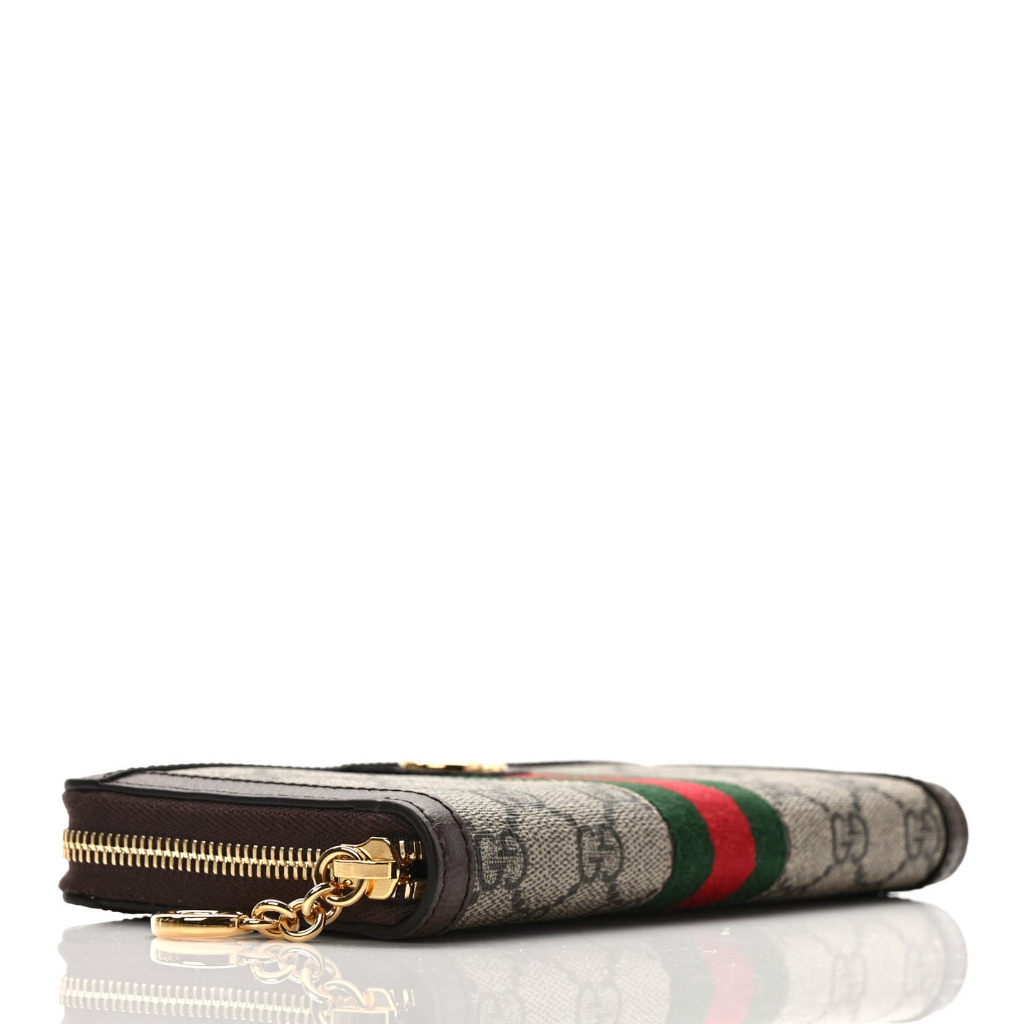 GG Supreme Monogram Web Ophidia Zip Around Wallet Brown