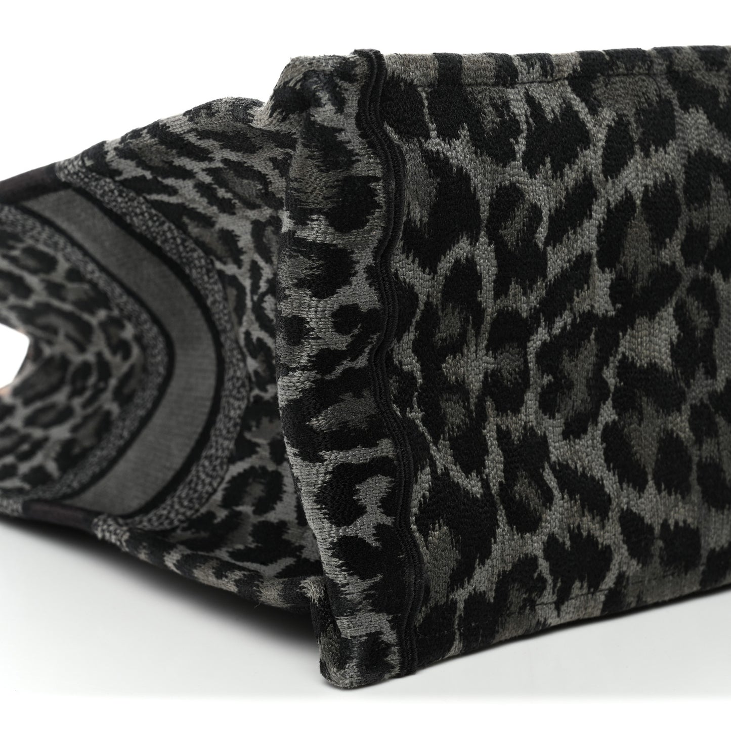 Canvas Mizza Embroidered Large Leopard Book Tote Grey