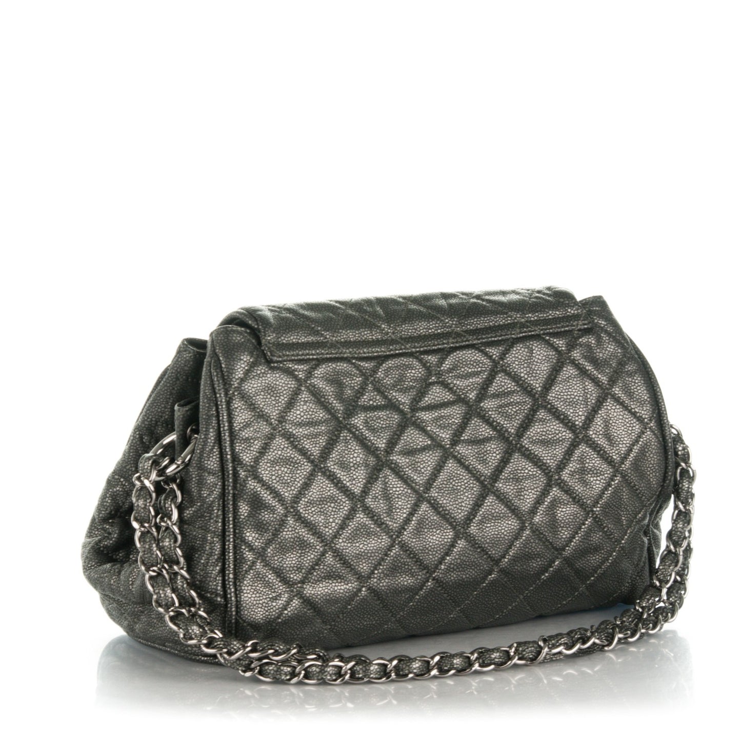 Metallic Caviar Quilted Timeless Accordion Flap Dark Silver