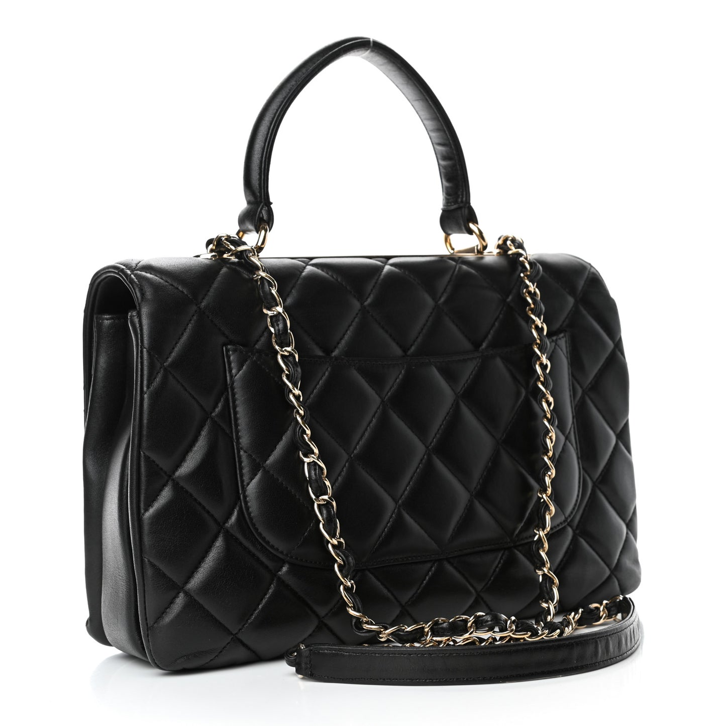 Lambskin Quilted Medium Trendy CC Flap Dual Handle Bag Black