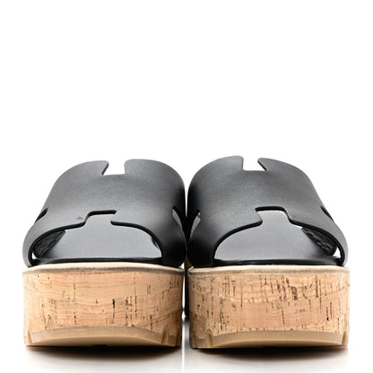 Hermes Calfskin Cork Eze 30 Sandals 39 Black 2 of 9