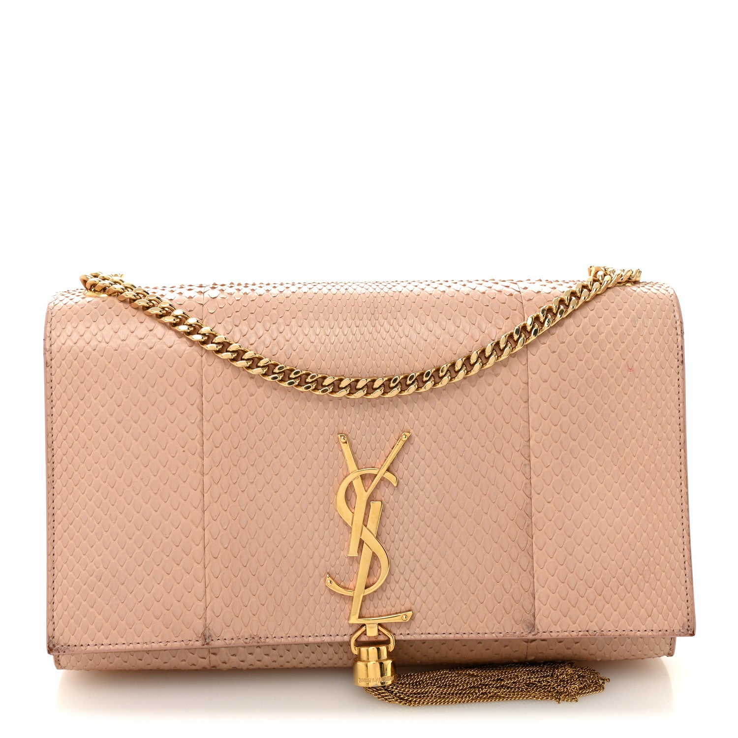 Saint Laurent Snakeskin Medium Classic Monogram Kate Tassel Satchel Beige 1 of 15