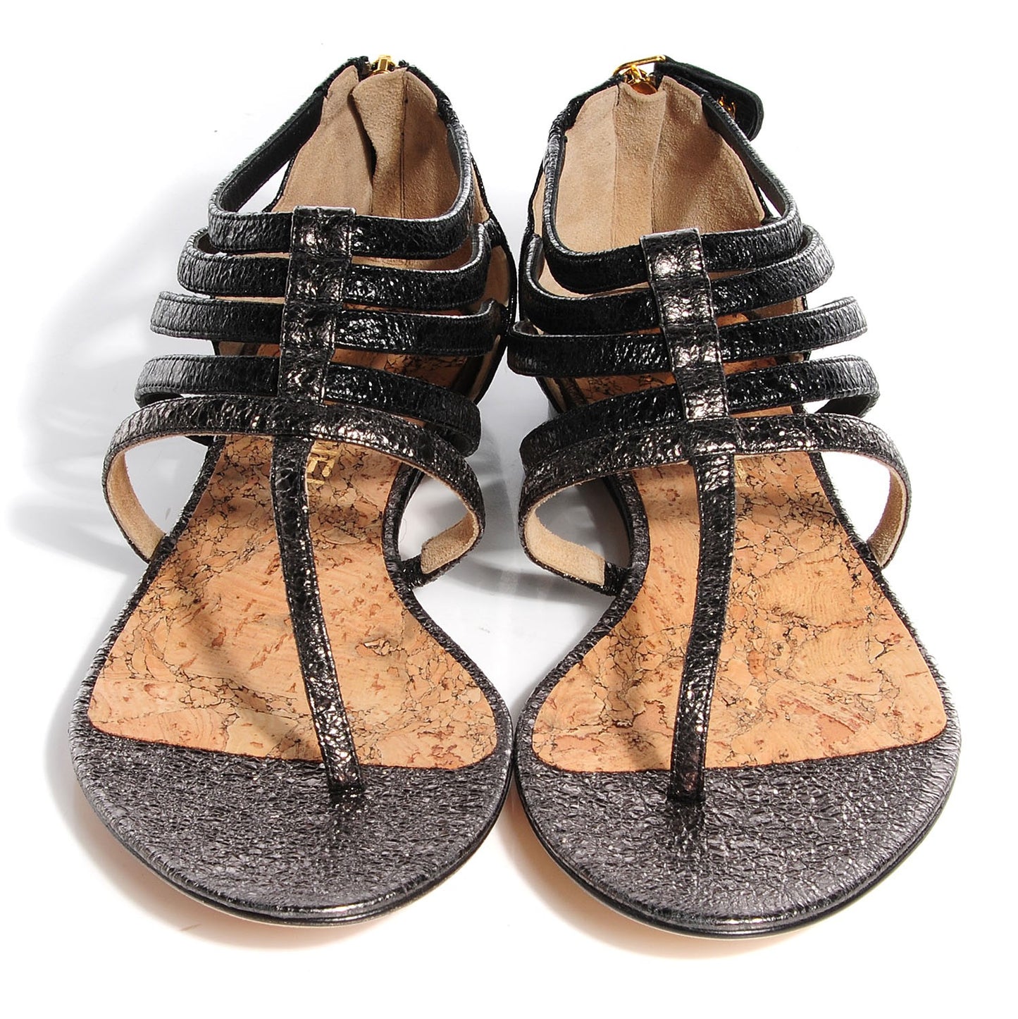 Metallic Calfskin Gladiator Sandals 39.5 Argent Black