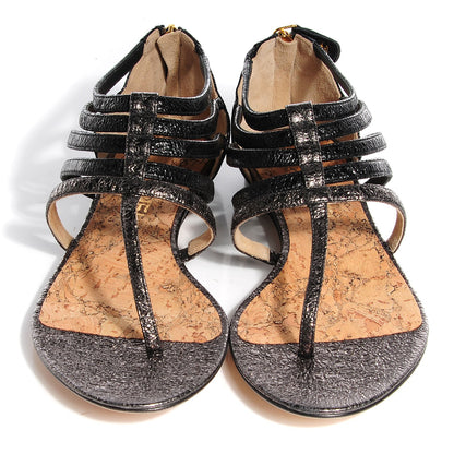 Chanel Metallic Calfskin Gladiator Sandals 39.5 Argent Black 2 of 5