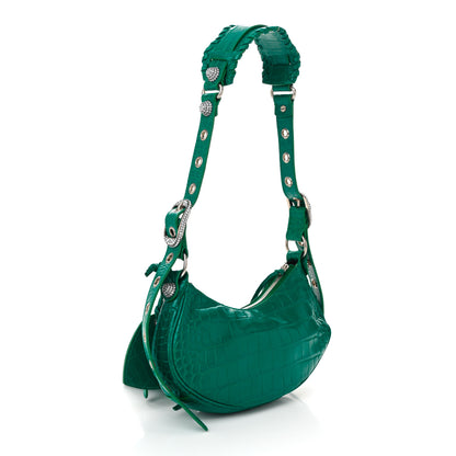 Balenciaga Extra Supple Calfskin Crystal Crocodile Embossed Le Cagole Shoulder Bag XS Jade 4 of 11