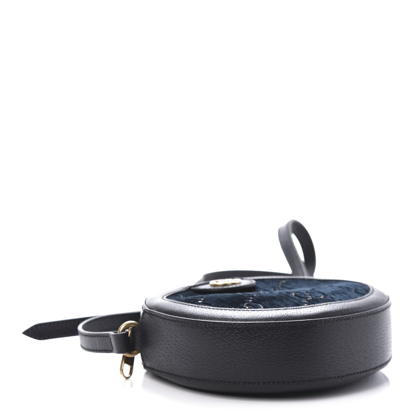 Velvet Calfskin GG Monogram Round Shoulder Bag Blue Beige