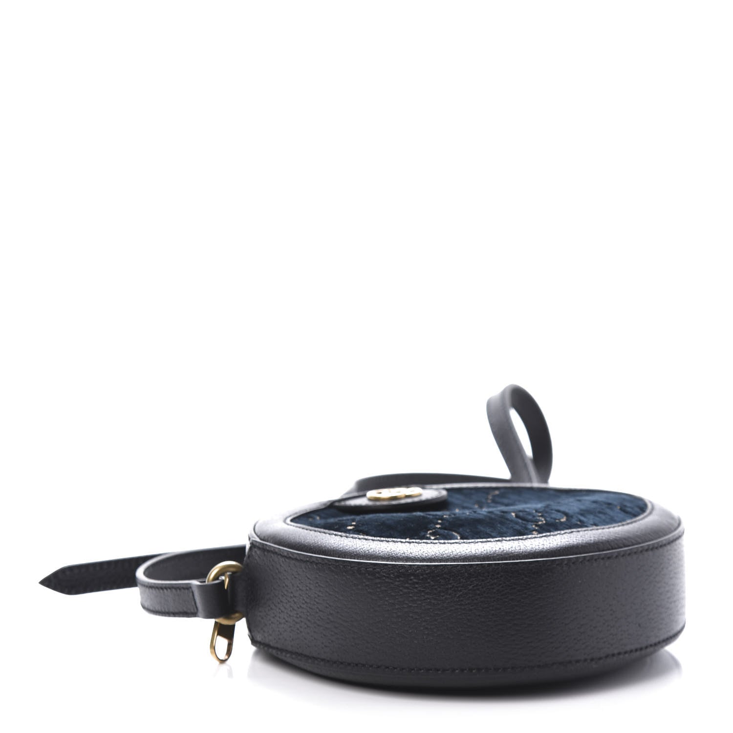 Gucci Velvet Calfskin GG Monogram Round Shoulder Bag Blue Beige 4 of 10