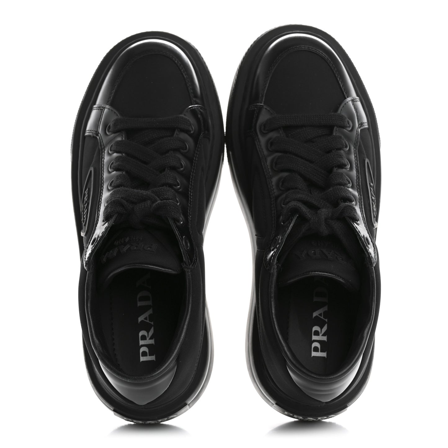 Re-Nylon Spazzolato Rubber Triangle Logo Macro Quilted Womens 45mm Platform Sneakers 37 Black