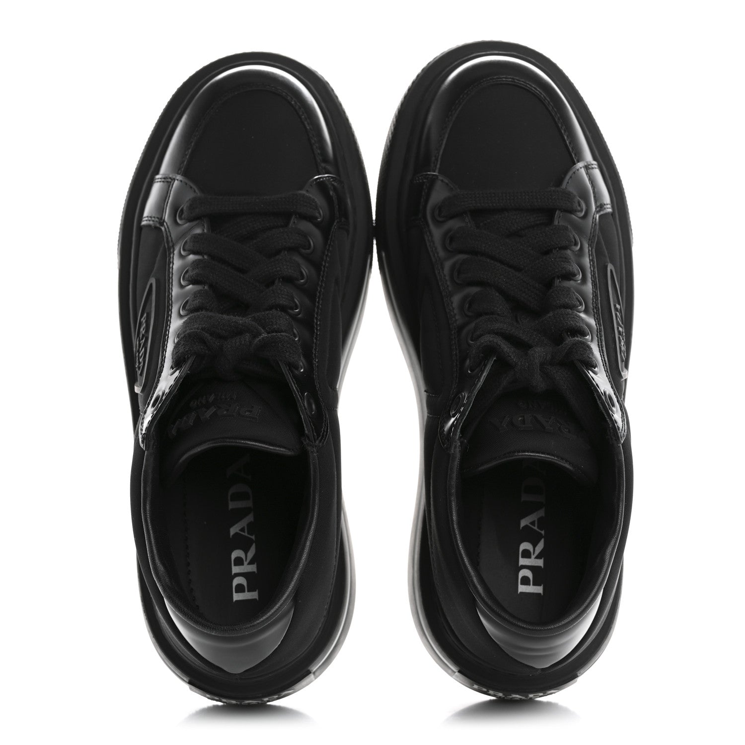 Prada Re-Nylon Spazzolato Rubber Triangle Logo Macro Quilted Womens 45mm Platform Sneakers 37 Black 2 of 11
