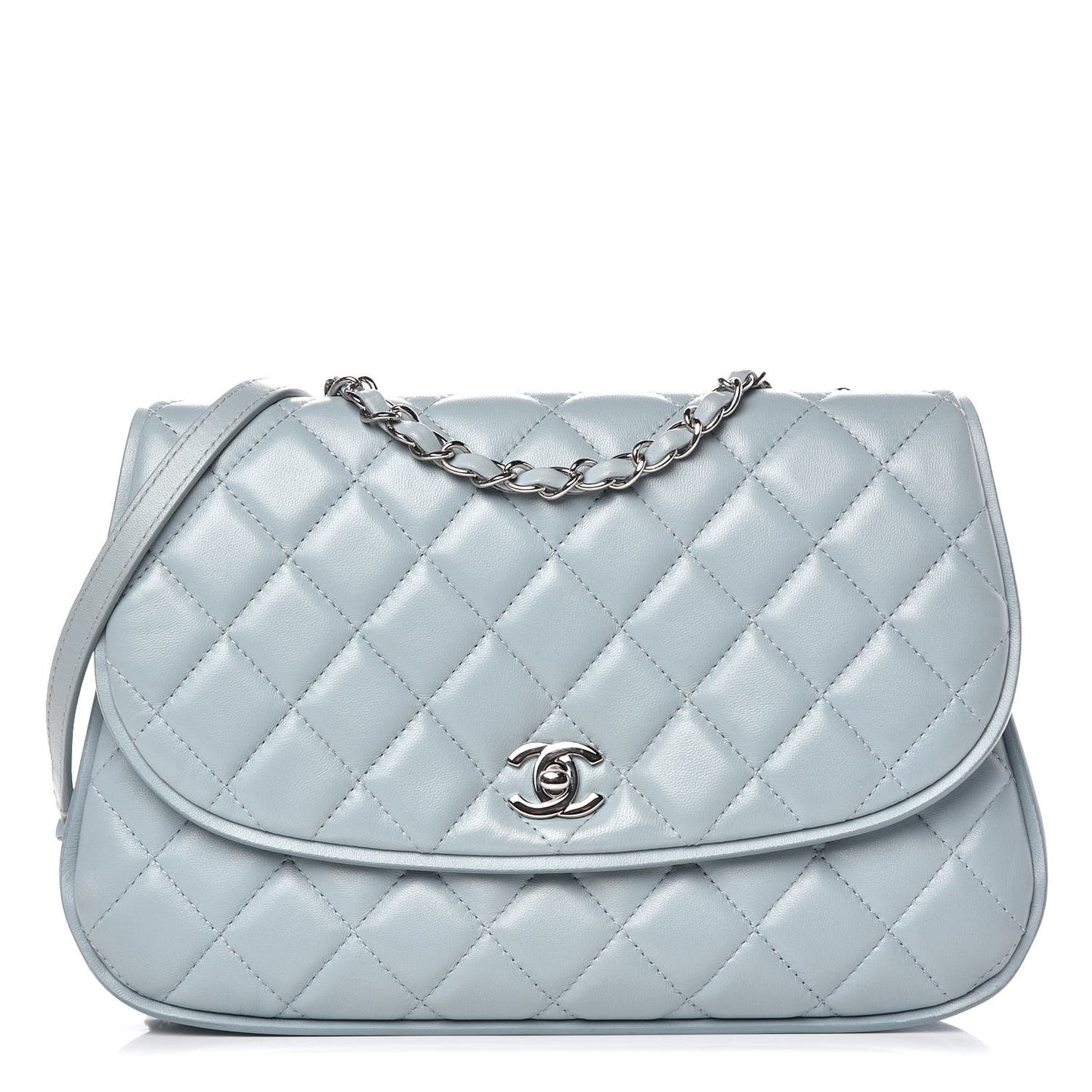Lambskin Quilted 2 Pocket Messenger Flap Light Blue