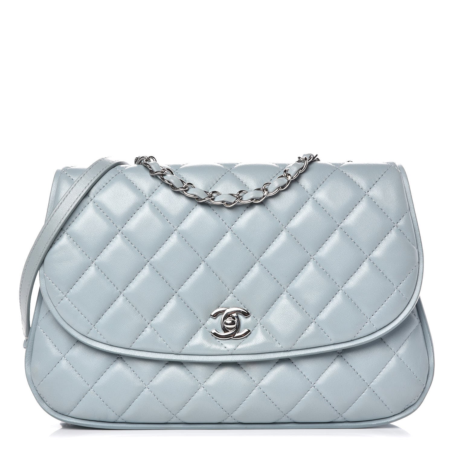 Chanel Lambskin Quilted 2 Pocket Messenger Flap Light Blue 1 of 12
