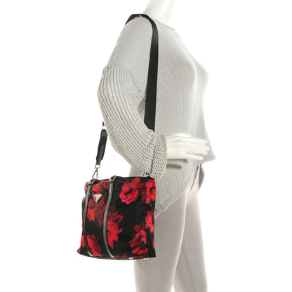 Prada Tessuto Nylon Rose Shop Shoulder Bag Black Rosso 2 of 8