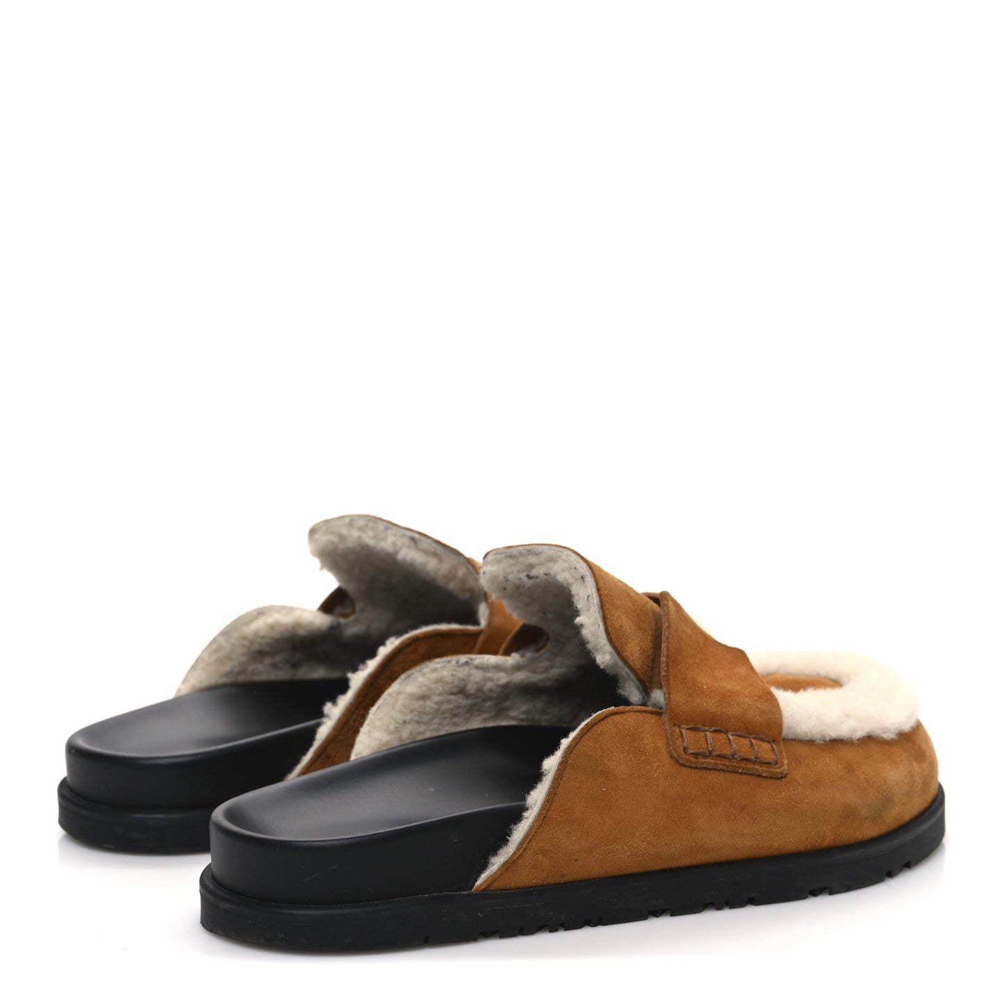Suede Goatskin Shearling Go Mules 37.5 Beige Kraft Ecru