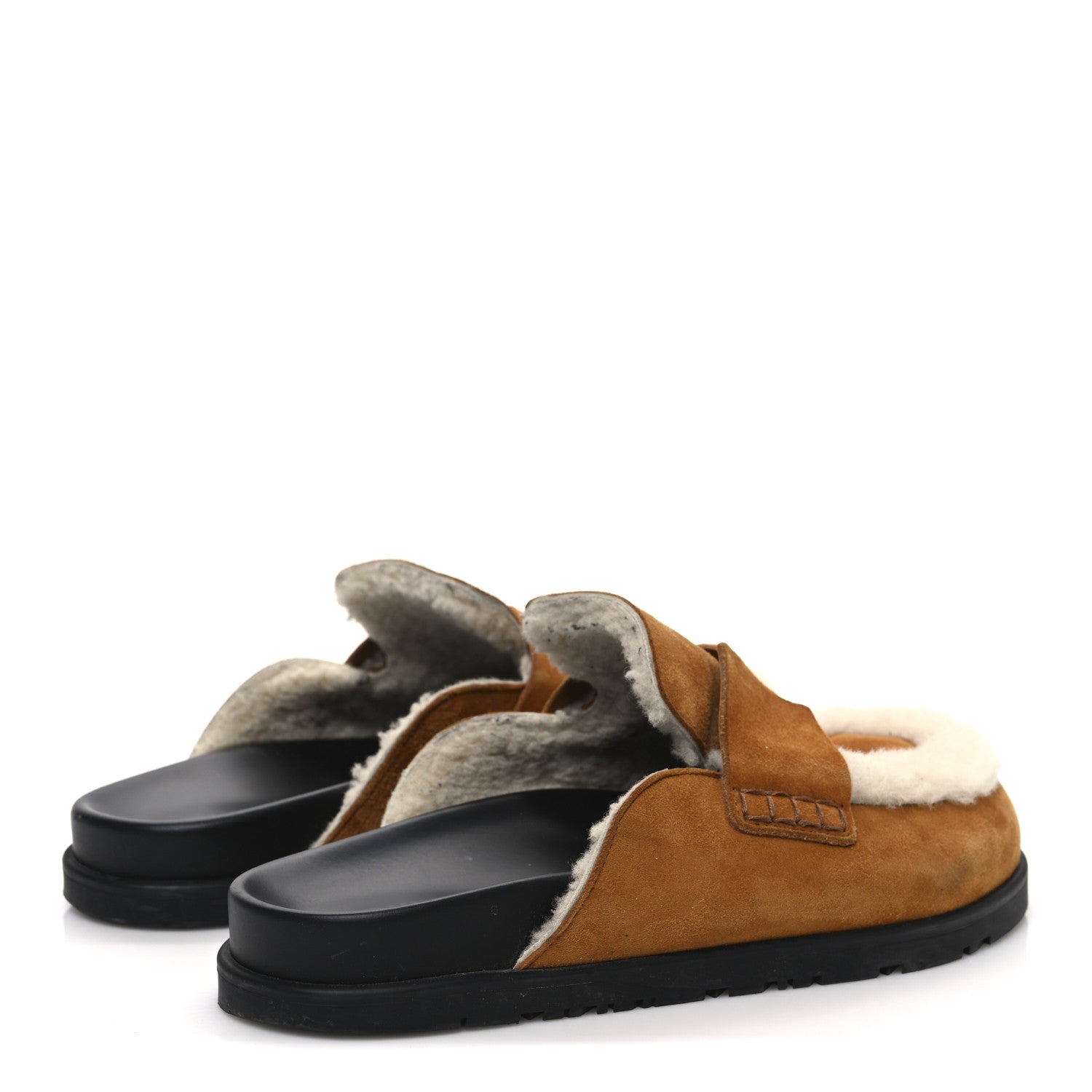 Hermes Suede Goatskin Shearling Go Mules 37.5 Beige Kraft Ecru 5 of 11