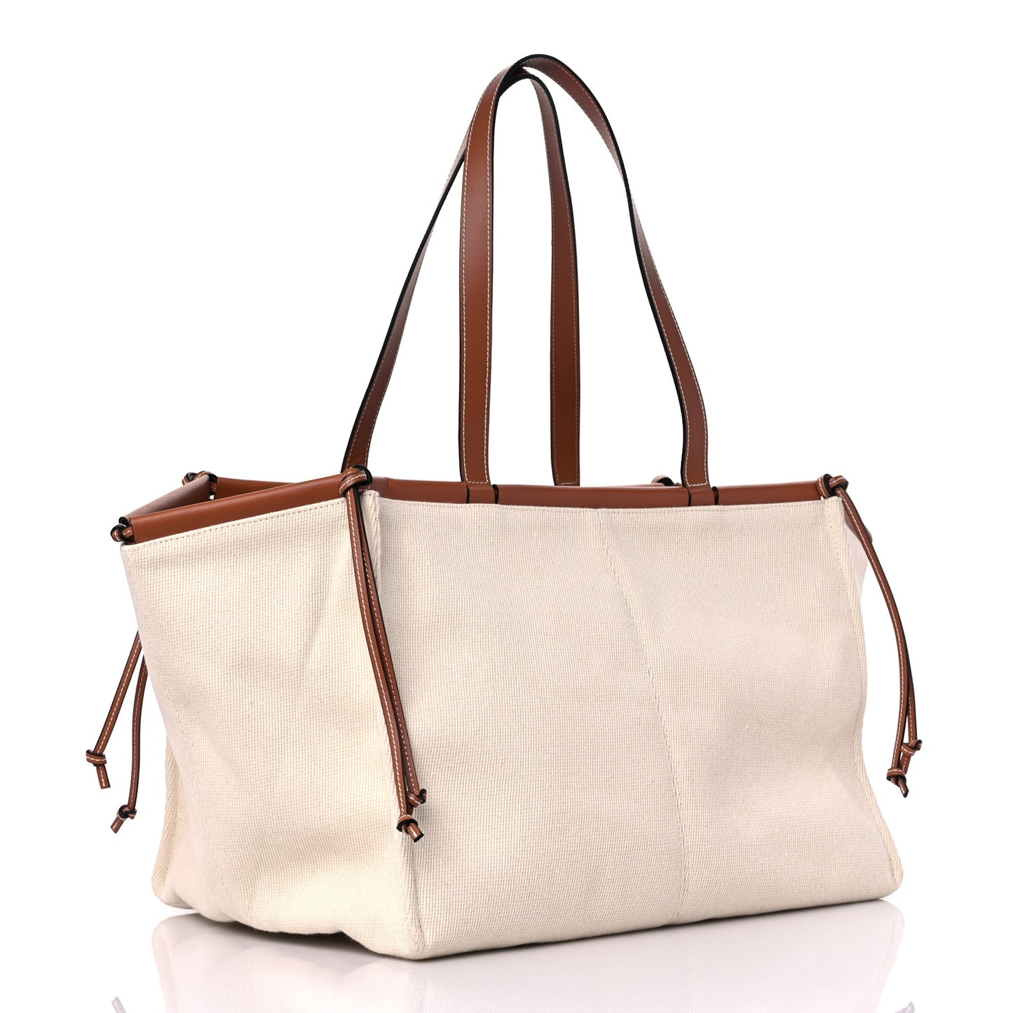 Canvas Calfskin Cushion Tote Beige