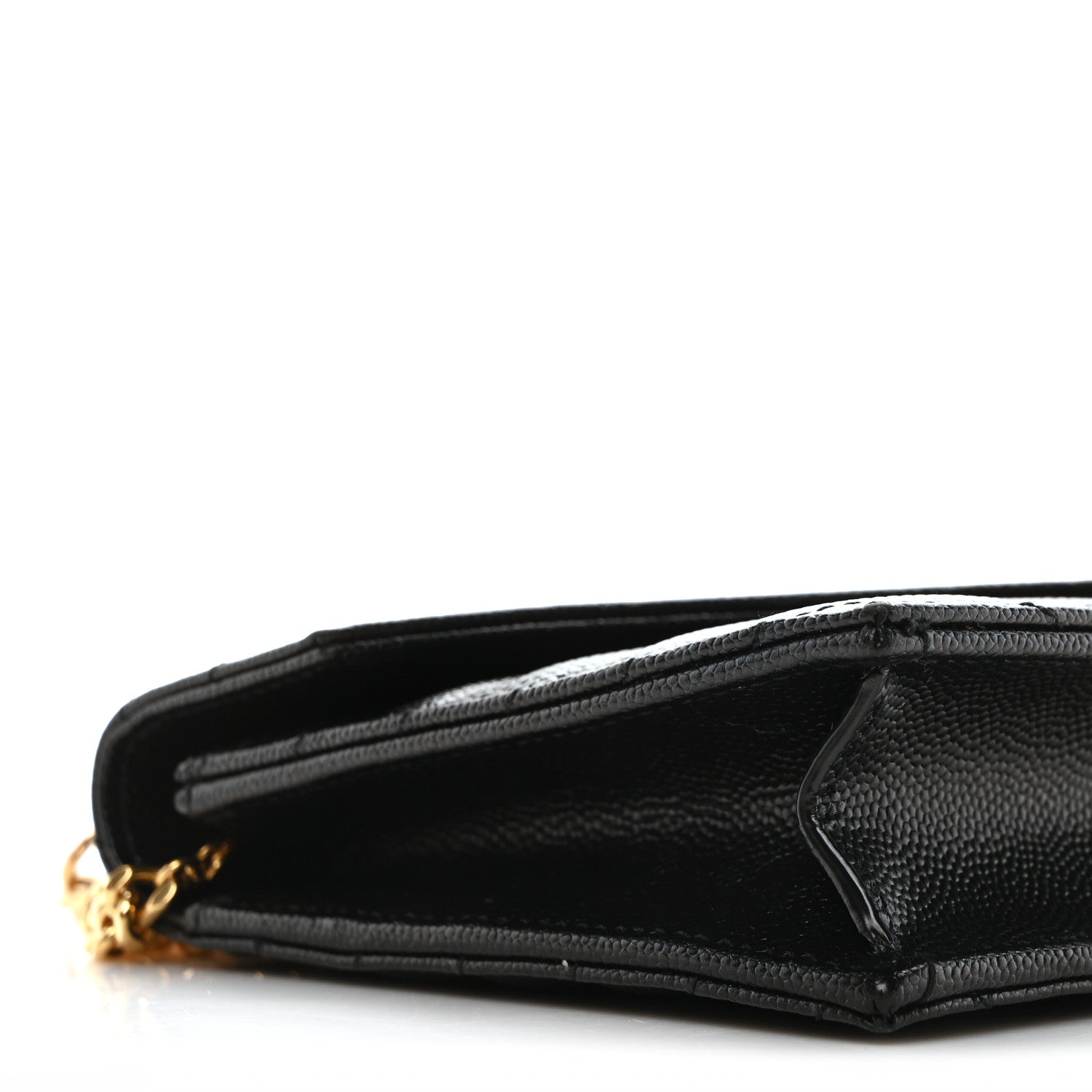 Saint Laurent Grain De Poudre Matelasse Chevron Monogram Envelope Chain Wallet Black 8 of 10