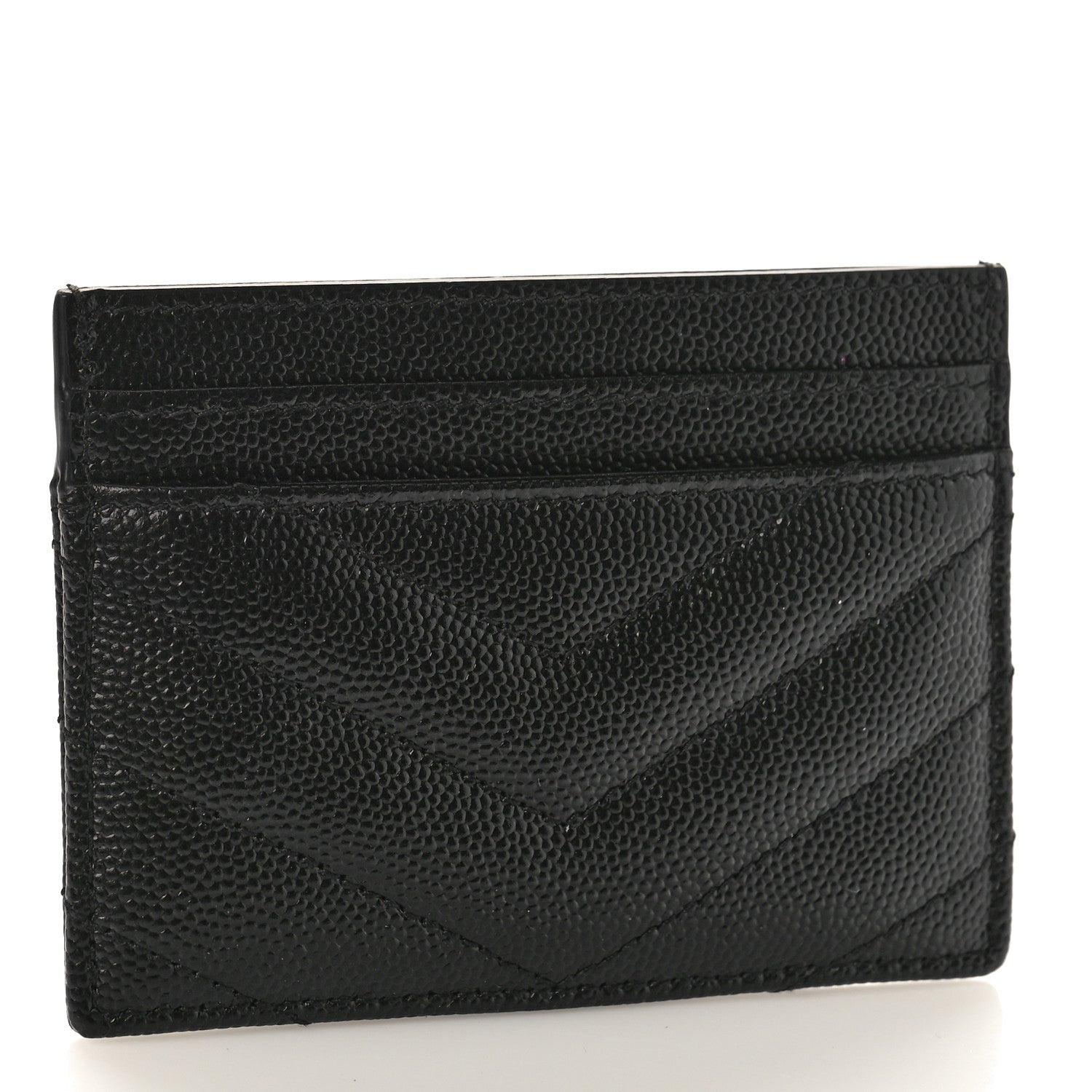 Saint Laurent Grain De Poudre Matelasse Chevron Monochrome Monogram Credit Card Case Black 3 of 9