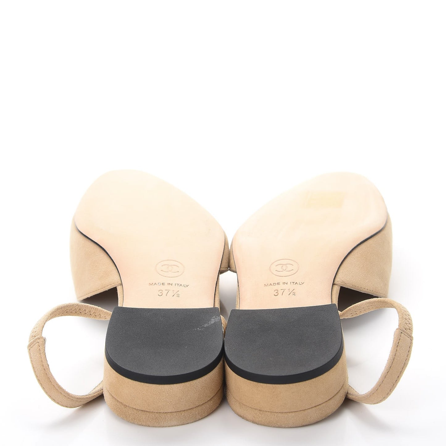 Kid Suede Satin Cap Toe CC Slingback Pumps 37.5 Beige Black