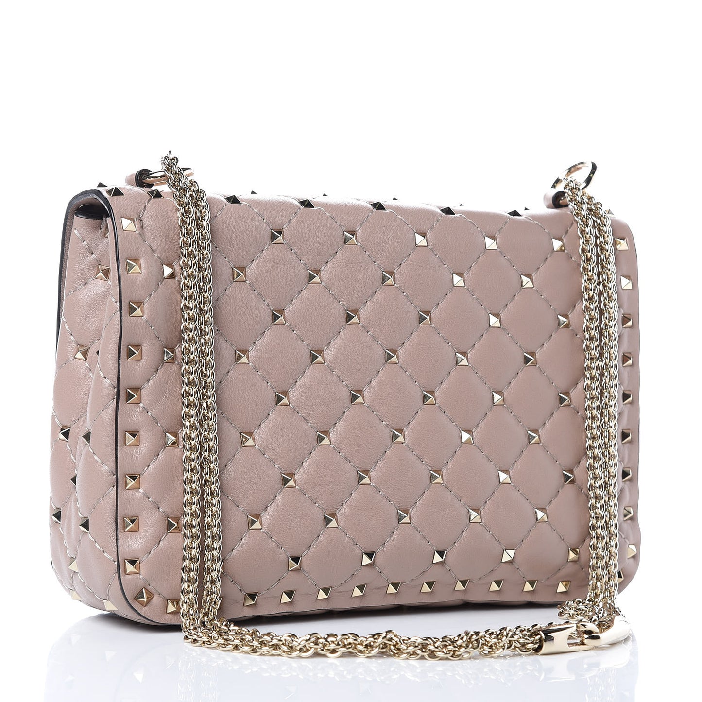 Lambskin Medium Rockstud Spike Shoulder Bag Poudre