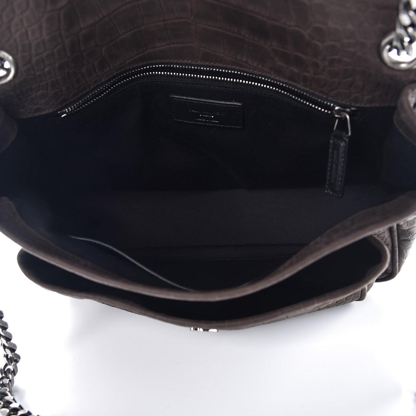 Nubuck Crocodile Embossed Monogram Medium Niki Chain Satchel Wood