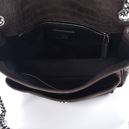 Saint Laurent Nubuck Crocodile Embossed Monogram Medium Niki Chain Satchel Wood 6 of 7