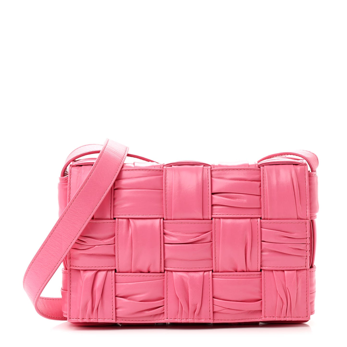 Calfskin Intreccio Plisse Cassette Crossbody Bag Pink