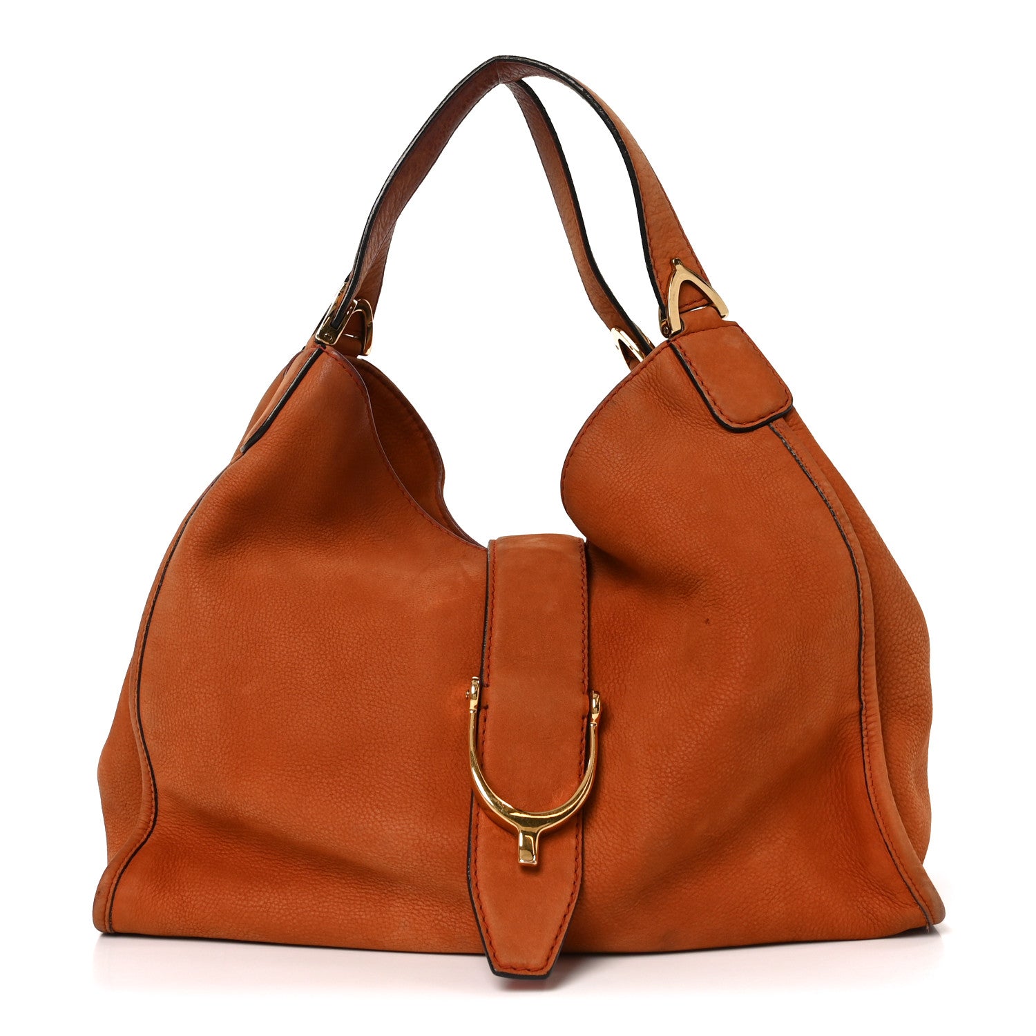 Gucci Nubuck Medium Soft Stirrup Shoulder Bag Orange 1 of 9