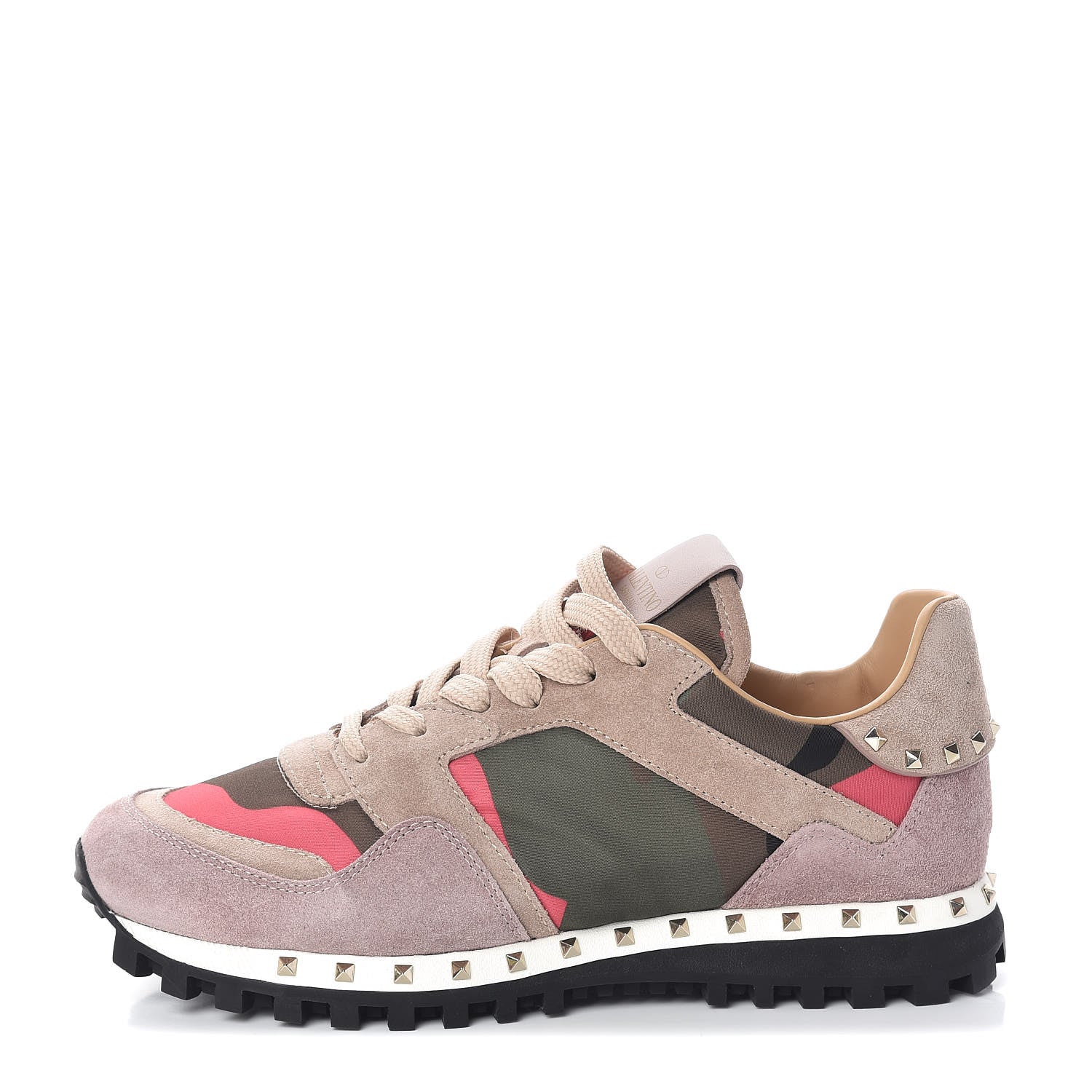 Valentino Garavani Suede Nylon Camouflage Womens Soul Rockstud Sneakers 37.5 Multicolor 1 of 8
