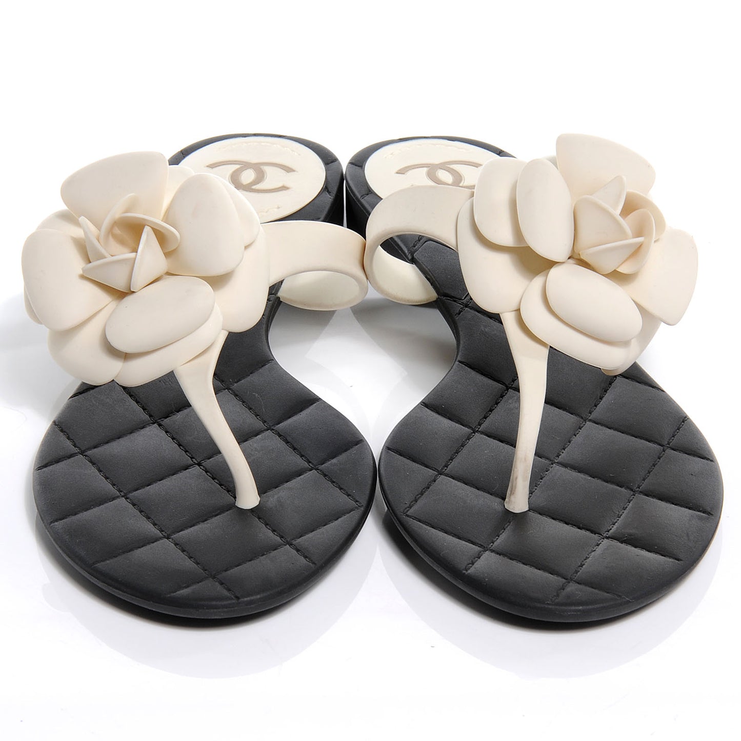 Jelly Quilted Camellia Thong Sandals 40 Black White