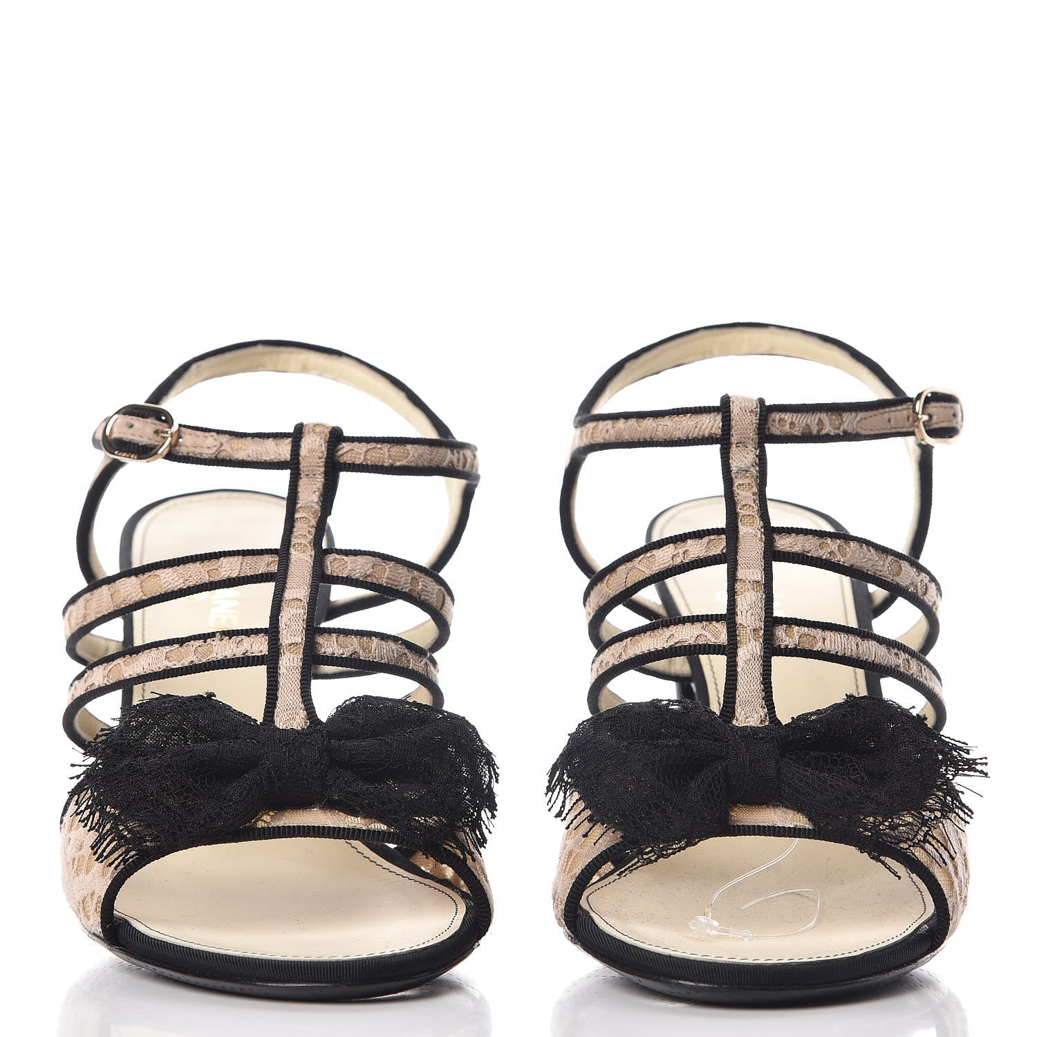 Chanel Lace Bow Sandals 40 Beige Black 2 of 6