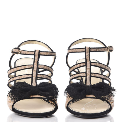 Chanel Lace Bow Sandals 40 Beige Black 2 of 6