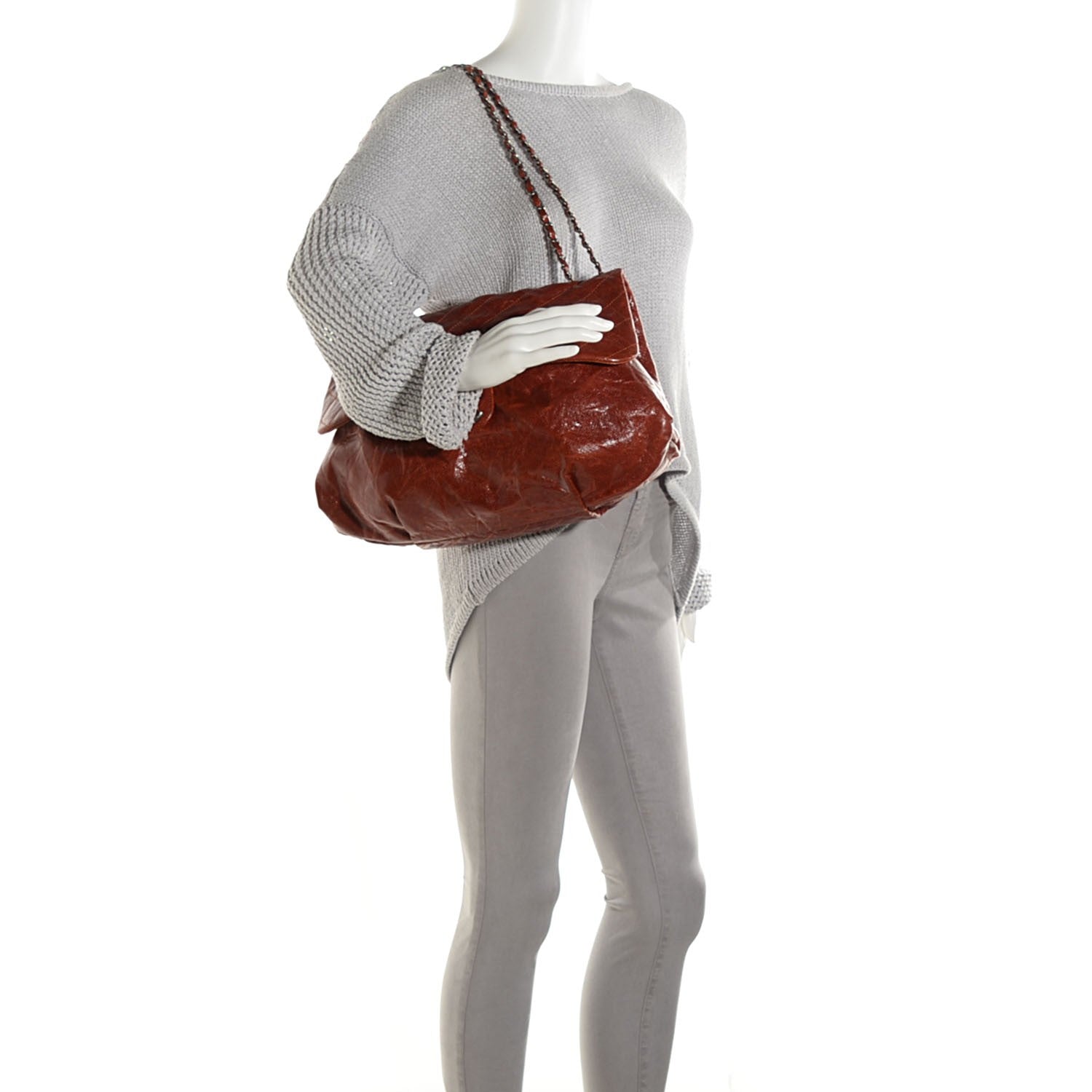 Chanel Grained Calfskin Quilted Maxi Elastic Flap Brown 2 of 8